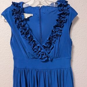 Maggy London Dress Royal Blue Ruffle V Neck sz.6